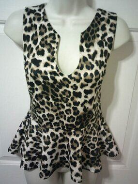 CUTE BLUSHED SIZE XL JRS. LEOPARD PRINT SLEEVELESS BLOUSE DROP WAIST PULLOVER
